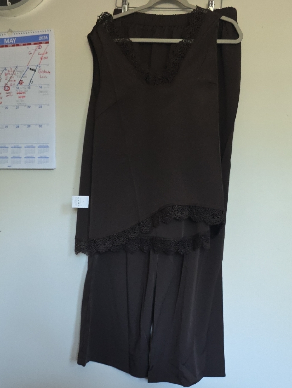 Black Lace-Trim 2 Piece Outfit Women's Relaxed Fit - Picture 2 of 4